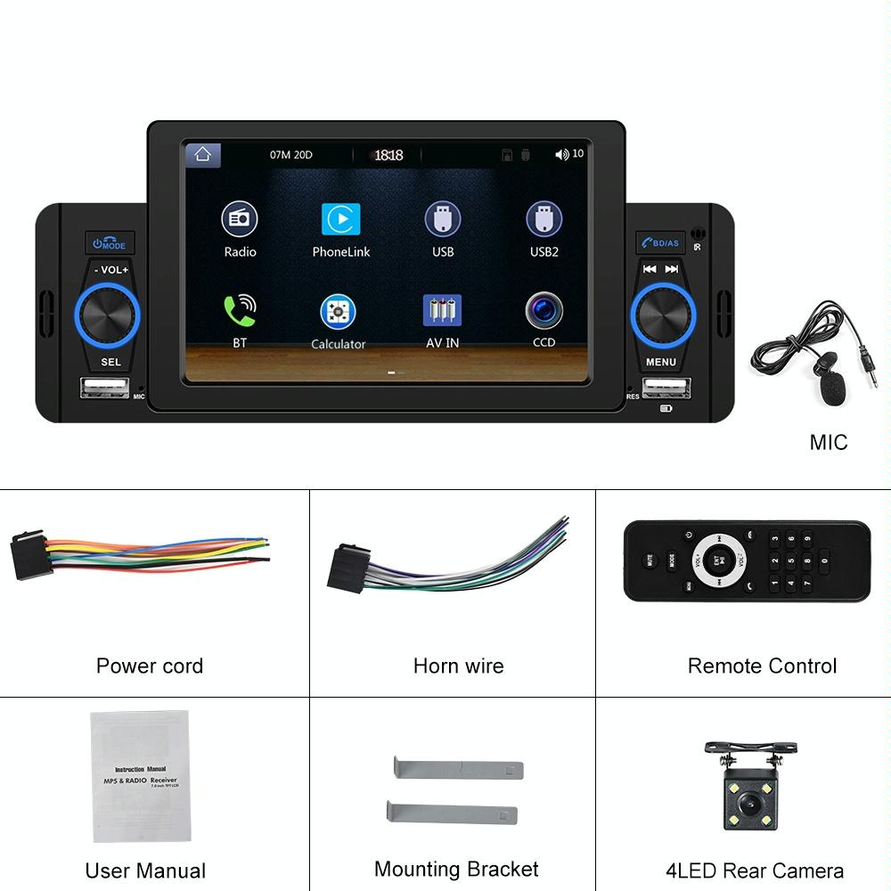 V562-2074033060DBT-202505221321-00 5 Inch Car Mp5 Inch Player W / Bluetooth & Microphone - Standard + 4 Lights Camera - Image 1
