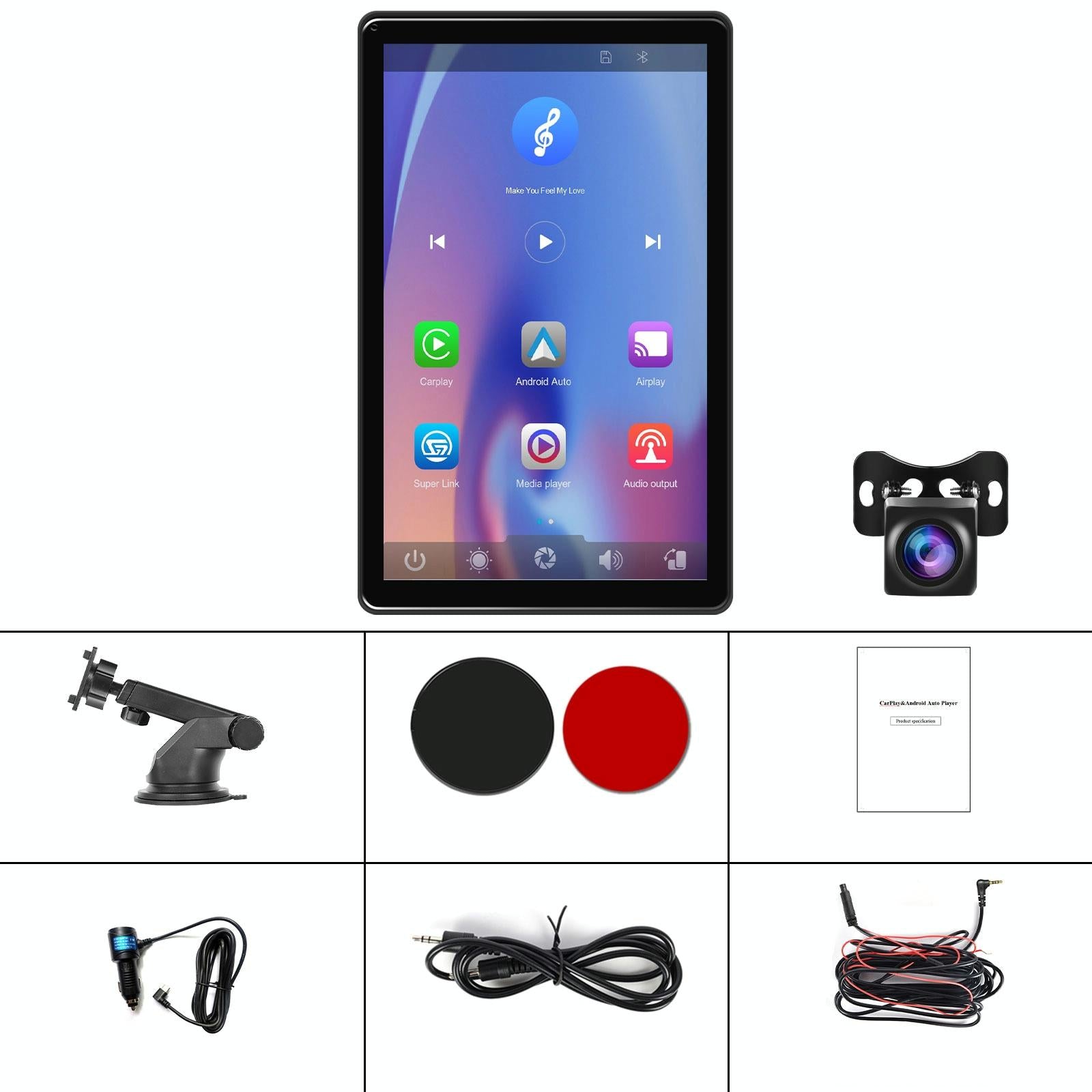 V562-2084545060DBT-202505221332-00 8 Inch Full Touch Car Screen Player - Horizontal / Vertical Carplay / Android Auto - With Camera - Image 1