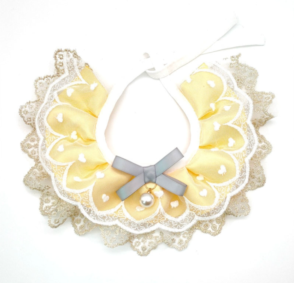 V562-2094973640DBT-202503201645-00 Pet Bib Adjustable Saliva Towel Lace Pearl Pendant Dog Collar - Size S - Image 1