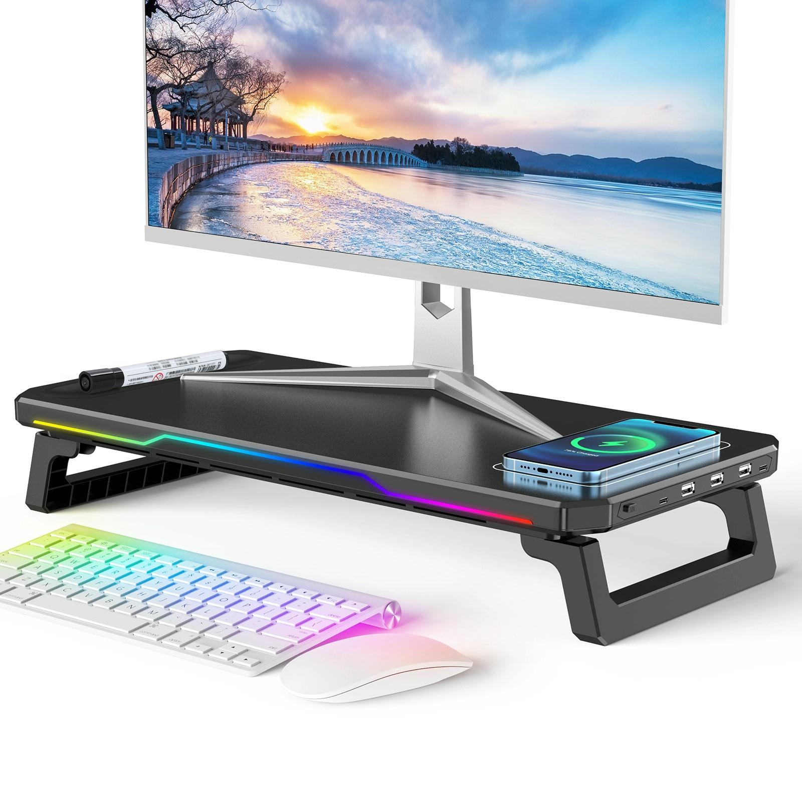 V562-2097784060DBT-202508121530-00 Usb Monitor Stand Riser with Type-c Ports - Wireless Charging Black - Image 1