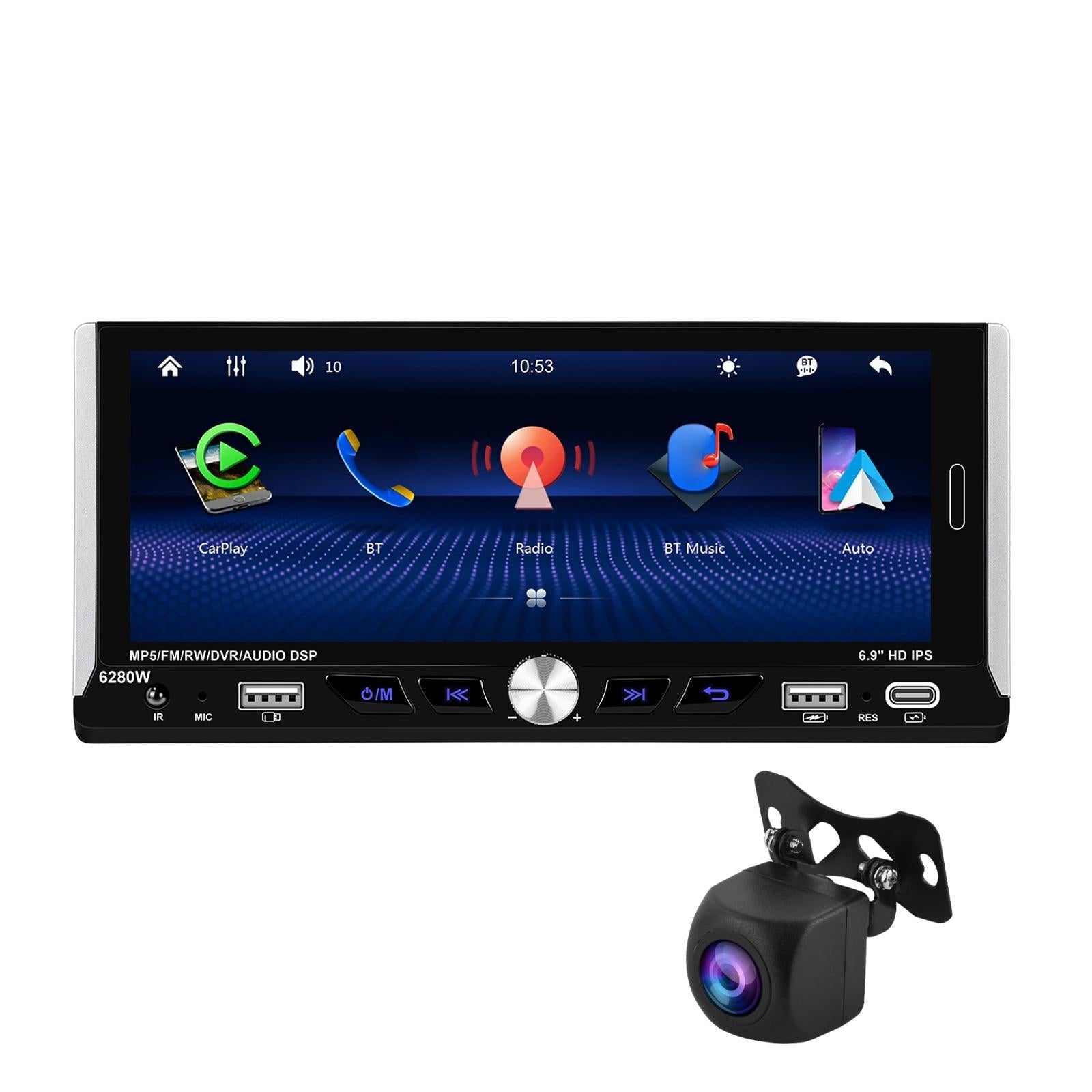 V562-3061764060DBT-202505221328-00 6.9 Inch Car Mp5 Player With Carplay Function & Backup Camera - Standard + Ahd Camera - Image 1