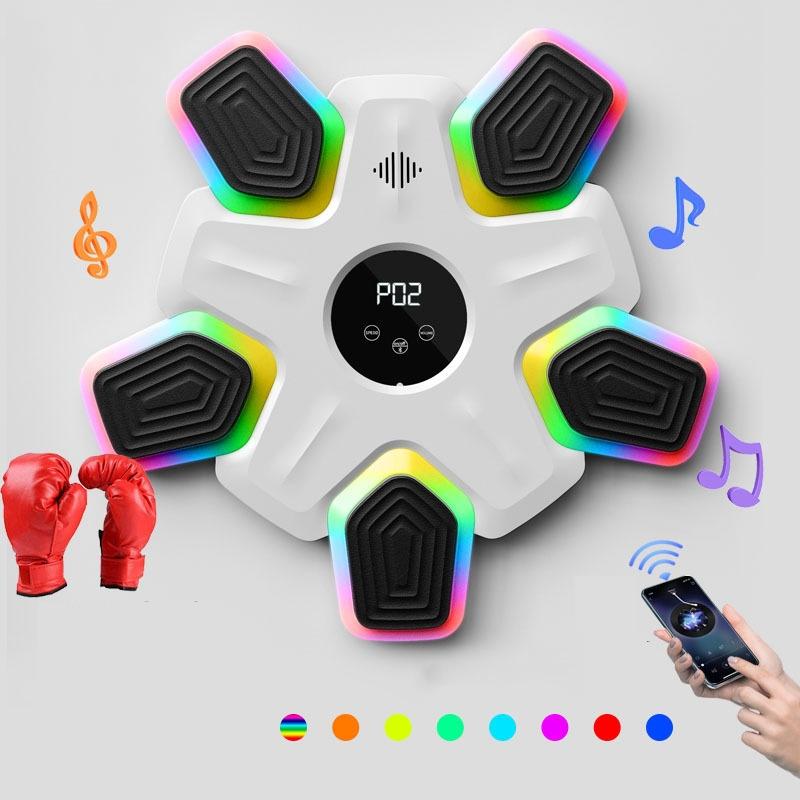 V562-3065335060DBT-202503041806-00 Bluetooth Music Boxing Machine - 4 Modes 9 Speeds Colourful Lights - With Adult Gloves White - Image 1