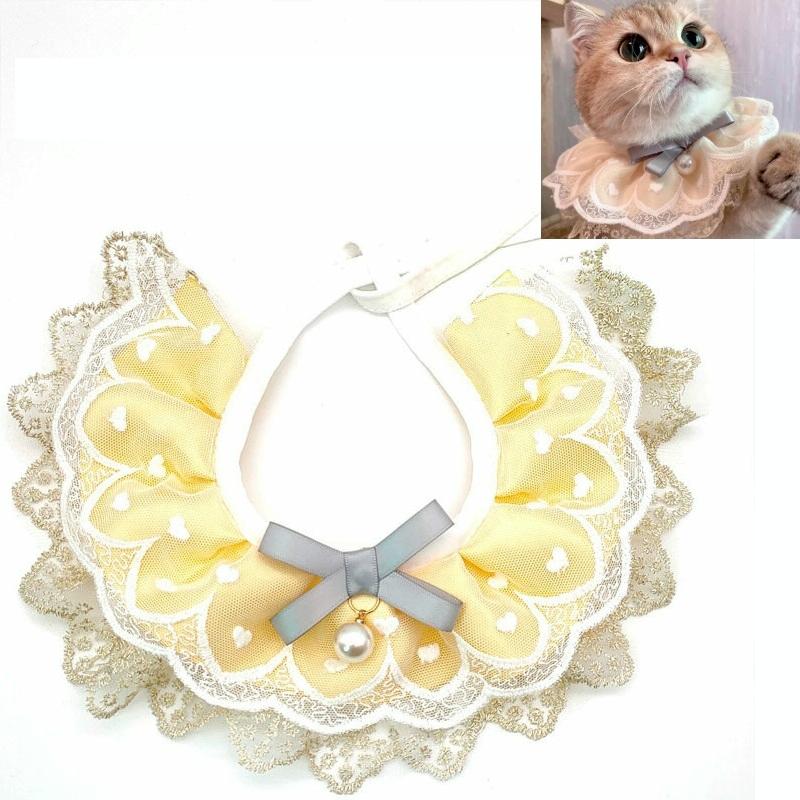 V562-3094973640DBT-202503201645-00 Pet Bib Adjustable Saliva Towel Lace Pearl Pendant Dog Collar - Size M - Image 1