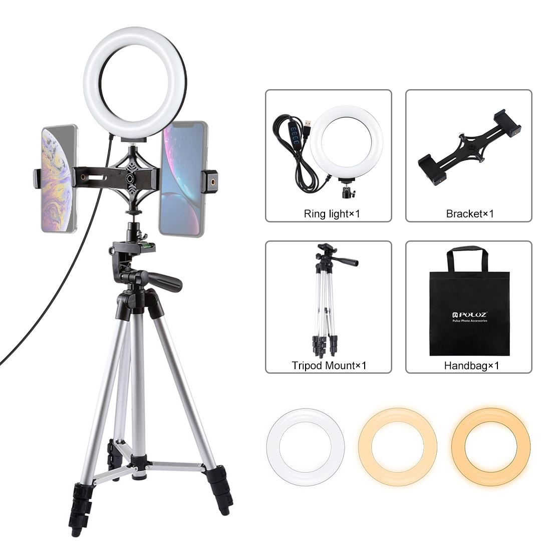 V562-4303TKP-202502212125-00 Live Broadcast Dual Phone Bracket & 6.2 Inch Led Ring Light Kit with Tripod Mount - Image 1