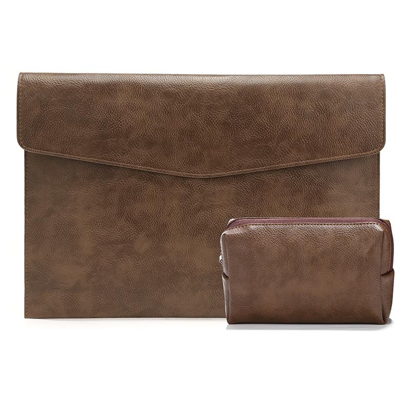 V562-5002691060DBT-202504021945-00 13.3 Inch Laptop Sleeve & Power Bag - Litchi Pattern Pu Leather Dark Brown - Image 1