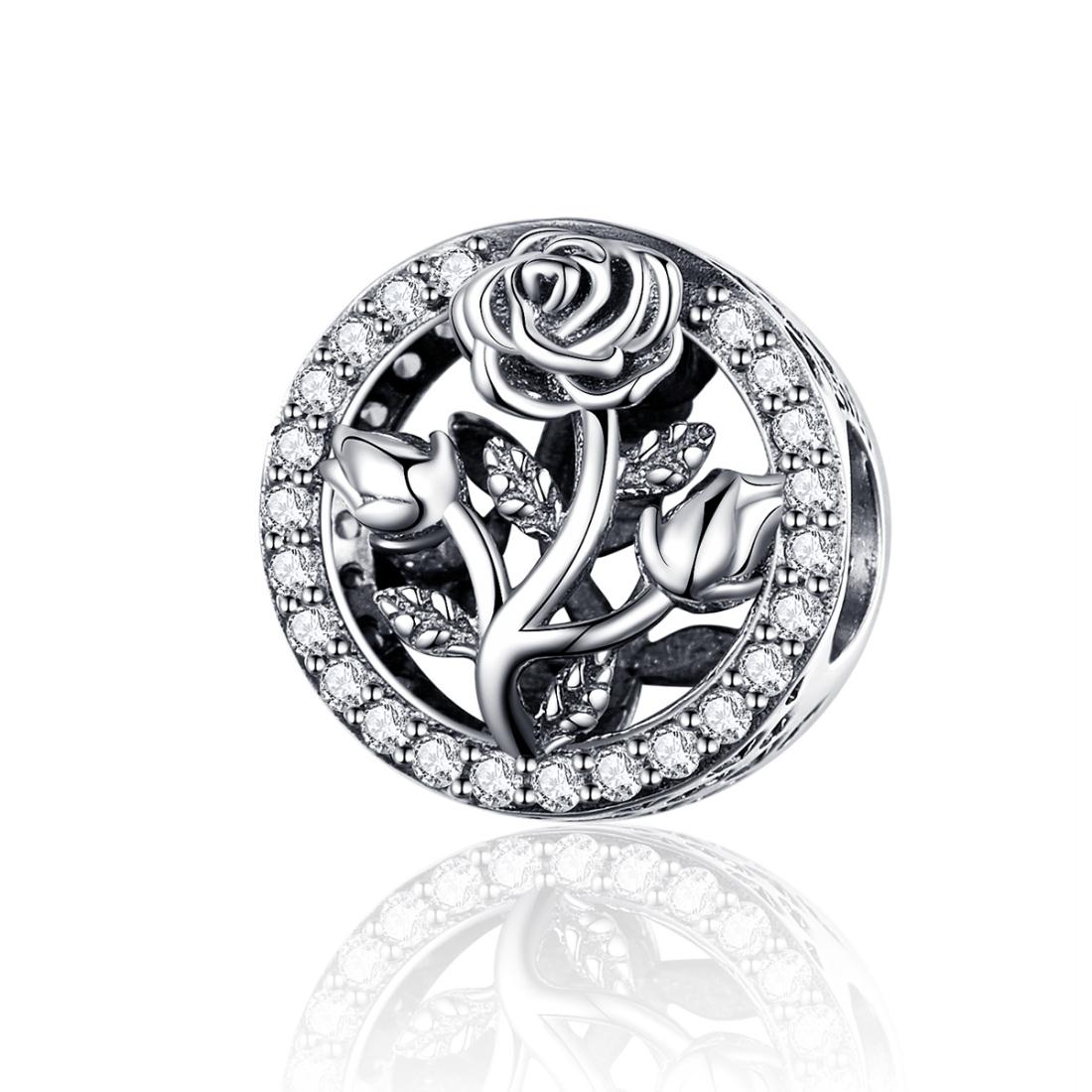 V562-57486240DBT-202504111625-00 925 Sterling Silver Rose Beaded Bracelet Charm - Image 1