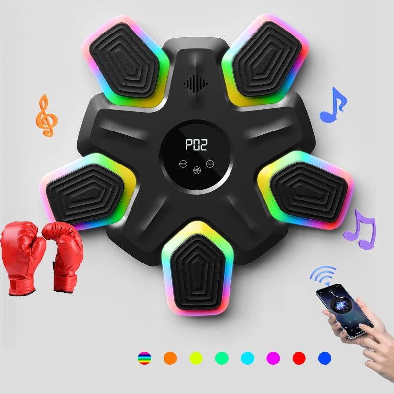 V562-6065335060DBT-202503041806-00 Bluetooth Music Boxing Machine - 4 Modes 9 Speeds Colourful Lights - With Adult Gloves Black - Image 1