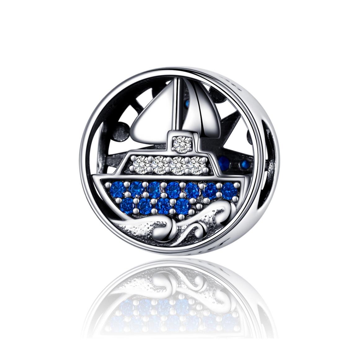 V562-66486240DBT-202504111745-00 925 Sterling Silver Blue Zircon Sailing Charm For Diy Bracelets - Image 1