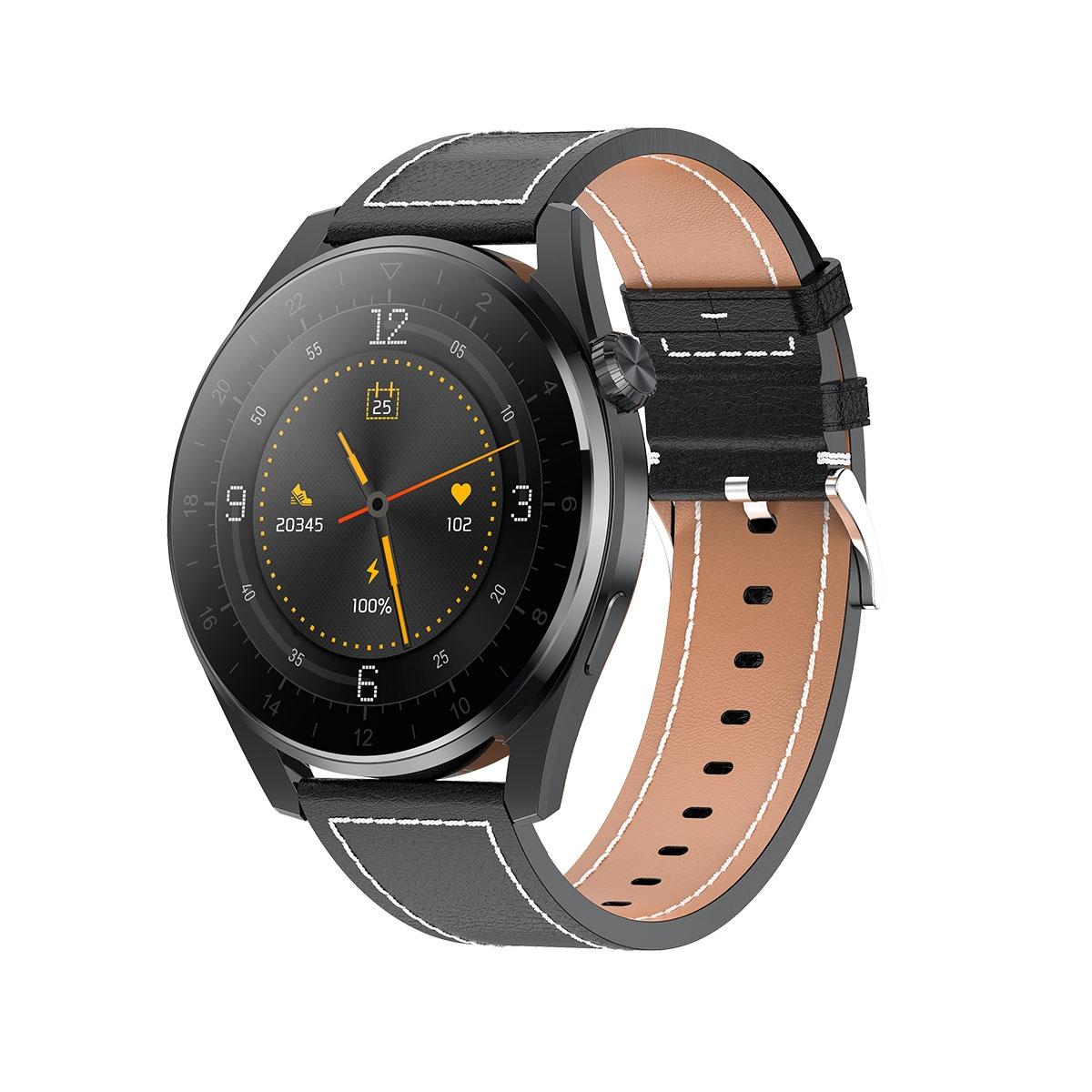 V562-A100337100AYS-202504252135-00 Waterproof Leather Smartwatch With Colour Display - Black - Image 1