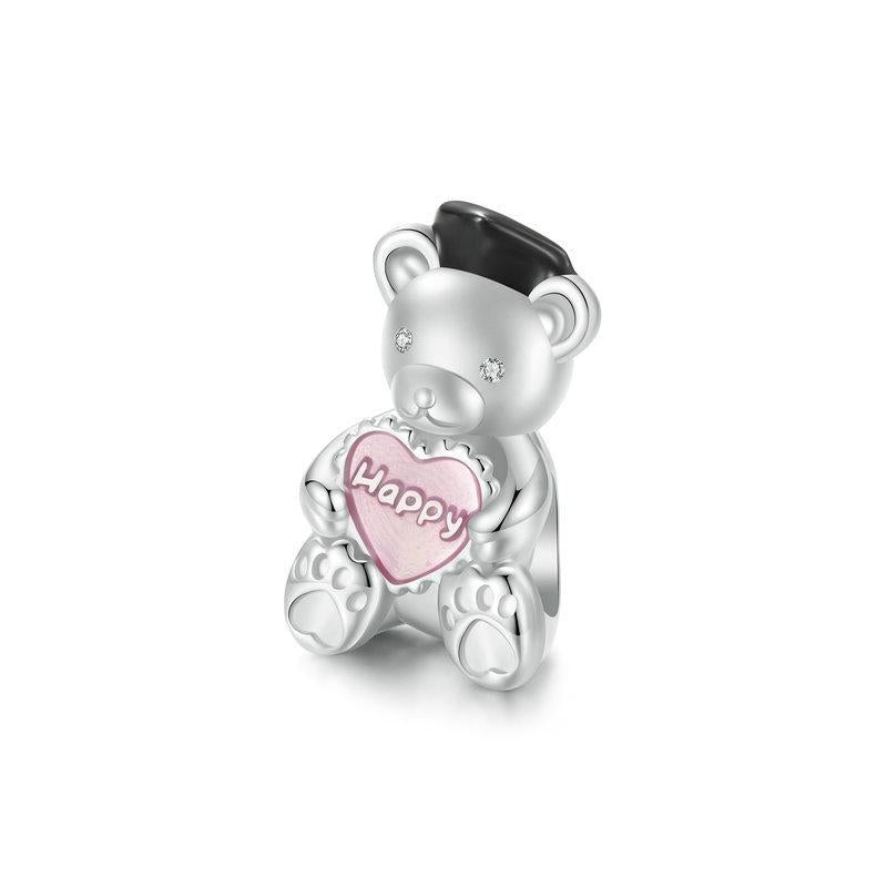 V562-A1007525060DBT-202504111746-00 925 Sterling Silver Platinum Plated Happy Bear Heart Diy Beads - Image 1