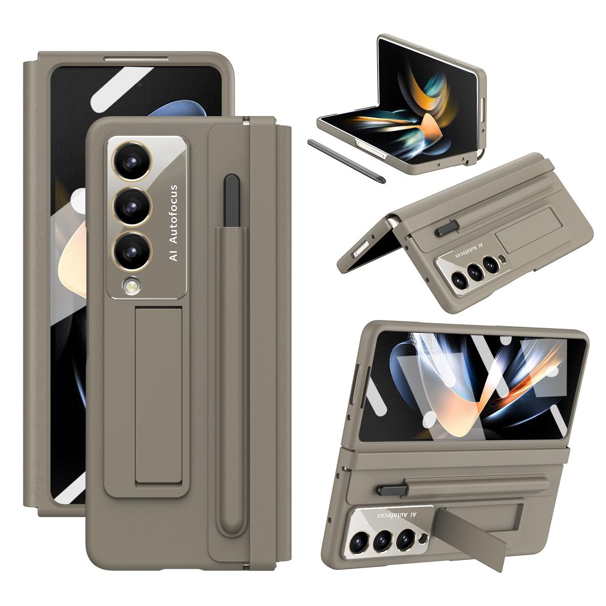 V562-A100919500ADE-202504292115-00 For Samsung Galaxy Z Fold4 5G Phone Case With Pen Slots - Full Coverage - Light Brown - Image 1