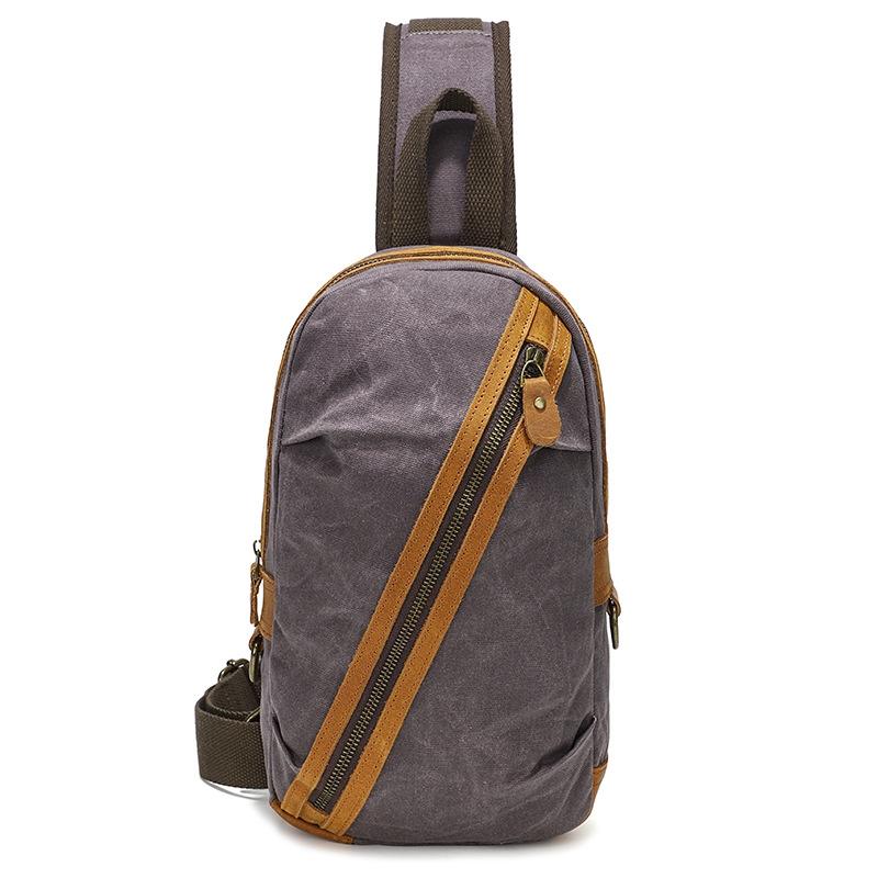 V562-A1018724060DBT-202503041245-00 Canvas & Leather Men Chest Bag Crossbody & Waist Bag Combo - Grey - Image 1