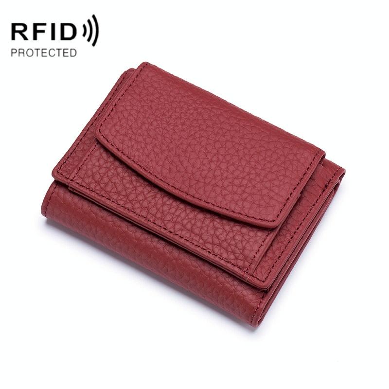 V562-A1019961060DBT-202506201711-00 Compact Rfid Leather Coin Purse Wallet - Secure & Stylish - Wine Red - Image 1