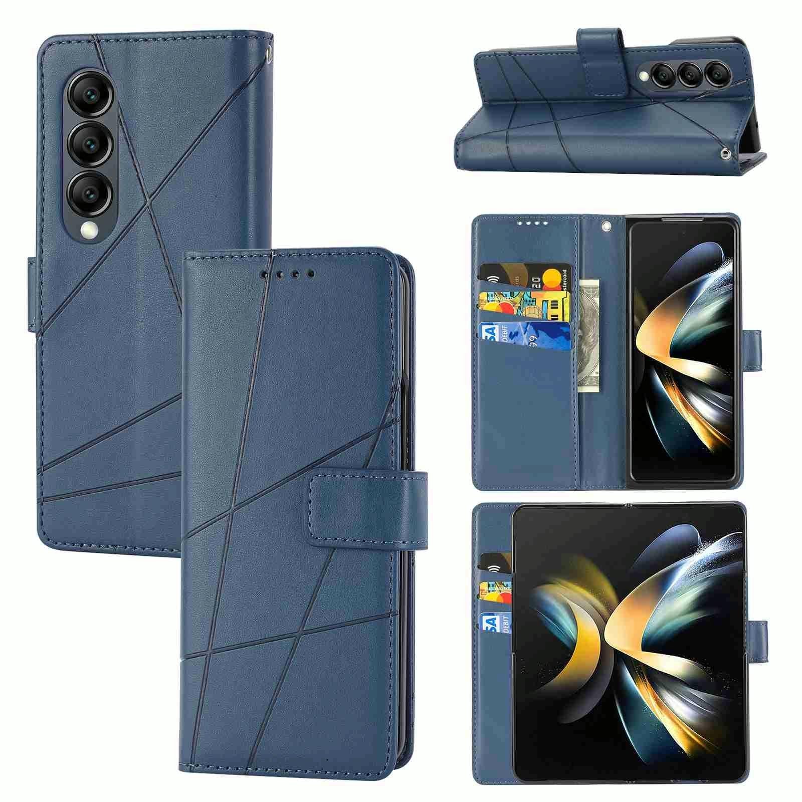 V562-A102570600ADE-202505221906-00 For Samsung Galaxy Z Fold4 5G Embossed Pu Leather Phone Case - Blue - Image 1