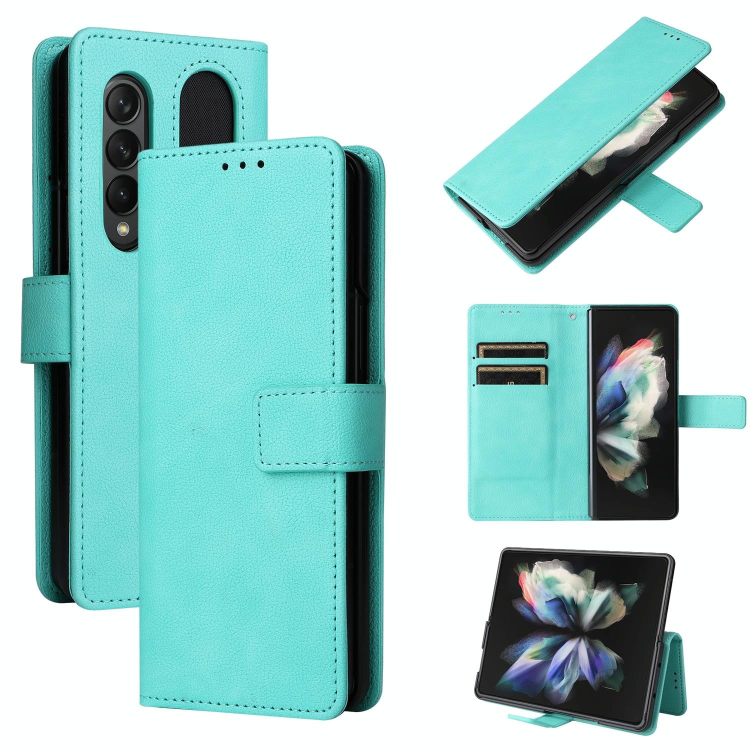 V562-A103106300ADE-202505291312-00 For Samsung Galaxy Z Fold4 5G Leather Flip Case With Pen Slot - Mint Blue - Image 1