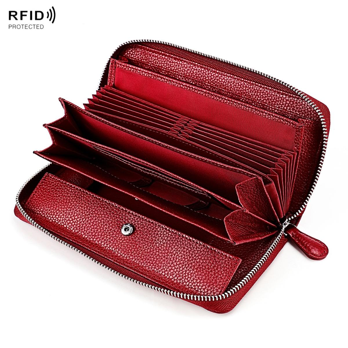 V562-A103266100ADE-202505211942-00 Stylish Rfid Clutch with Zipper - Lychee Texture - Red Wine - Image 1
