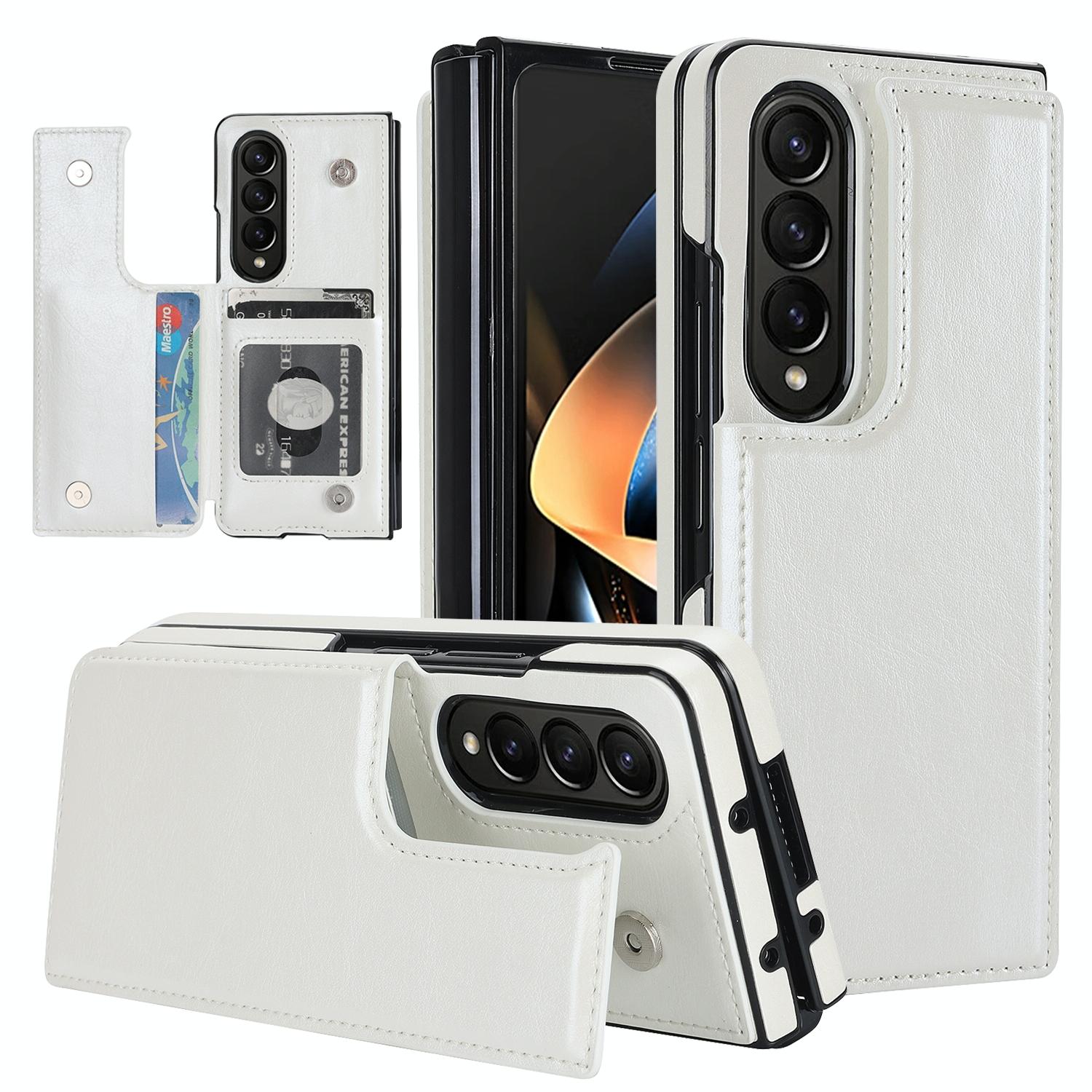 V562-A103307500ADE-202503211420-00 For Samsung Galaxy z Fold4 5G Foldable Phone Case with Double Buckle Card Slot - White - Image 1