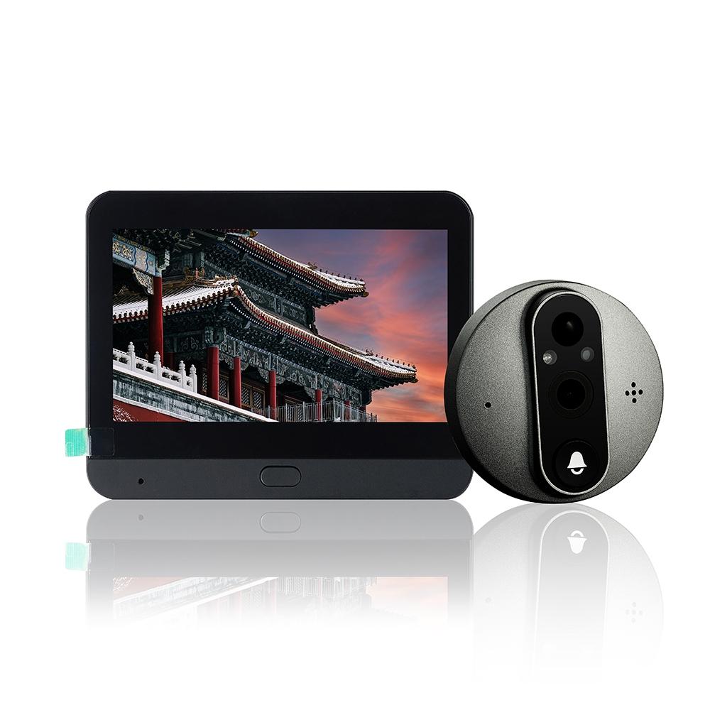 V562-A103666600ADE-202503042005-00 4.3 Inch Colour Screen Graffiti Hidden 1080P Wifi Smart Cat Eye Video Doorbell - Black - Image 1