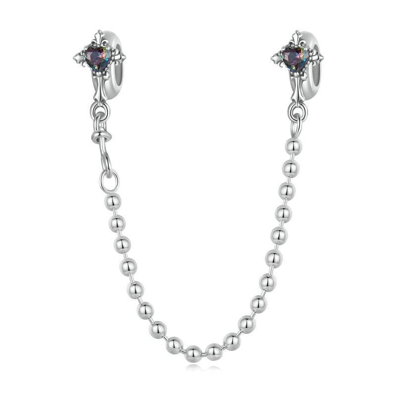 V562-A1039045060DBT-202504111826-00 925 Sterling Silver Cross Safety Chain Bracelet - Image 1