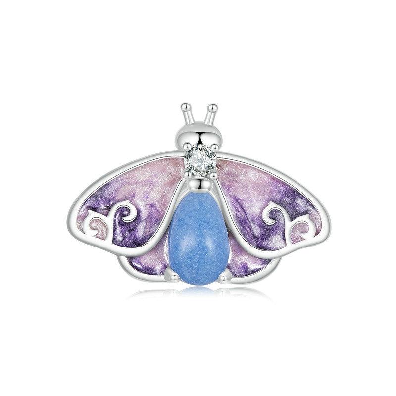 V562-A1043644060DBT-202504111536-00 925 Sterling Silver Platinum Plated Luminous Purple Butterfly Beads - Image 1