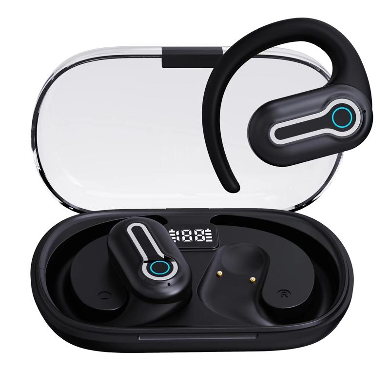 V562-A1050464060DBT-202505291523-00 Wireless Stereo Earphones with Charging Case - Hanging Ear Design - Black - Image 1