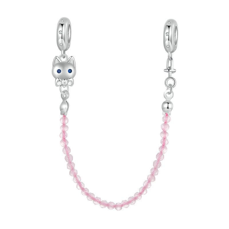 V562-A1055325060DBT-202504111840-00 925 Sterling Silver Platinum Plated Cat Safety Chain Pendant - Image 1