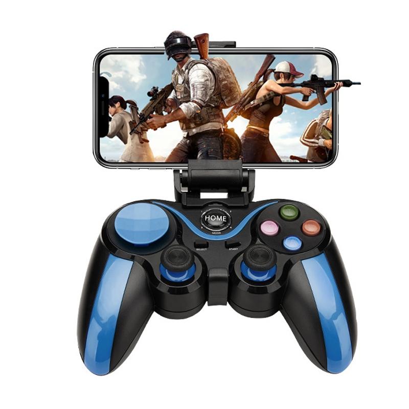 V562-A1061023060DBT-202504181922-00 Wireless Bluetooth Game Handle for Android / Ios Phones with Holder - Blue / Black - Image 1