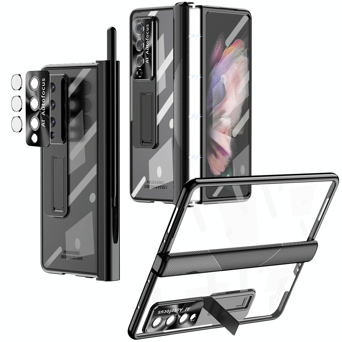 V562-A106553400ADE-202505221935-00 For Samsung Galaxy Z Fold4 5G Magnetic Phone Case With Holder - Plating Finish - Black - Image 1