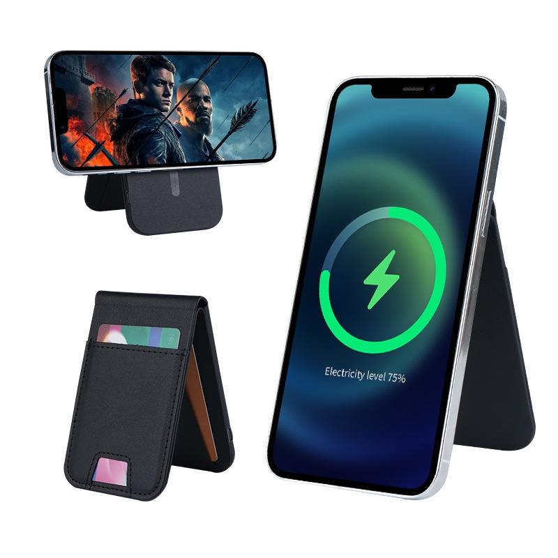 V562-A1066925060DBT-202504211917-00 3 In 1 Magnetic Wireless Charger With Card Holder And Phone Bracket - Black - Image 1