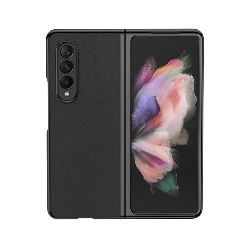 V562-A107496400ADE-202505211940-00 For Samsung Galaxy Z Fold4 5G Leather Folding Phone Case - Electroplated Finish - Black - Image 1