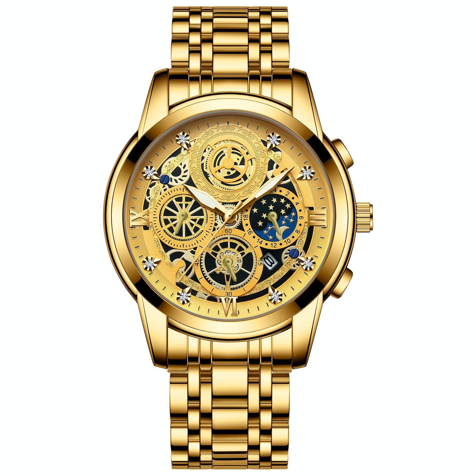 V562-A1076043060DBT-202504161859-00 Waterproof Luminous Quartz Watch with Multifunctional Design - Full Gold Gold Surface - Image 1