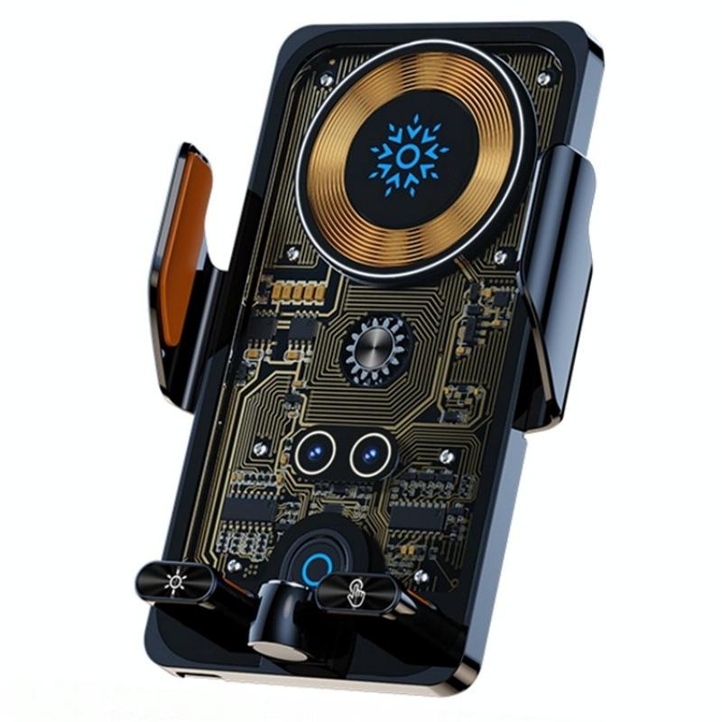 V562-A107855200AYS-202504212101-00 Wireless Car Charger with Infrared Sensor and Aluminum Bracket - Transparent Black - Image 1