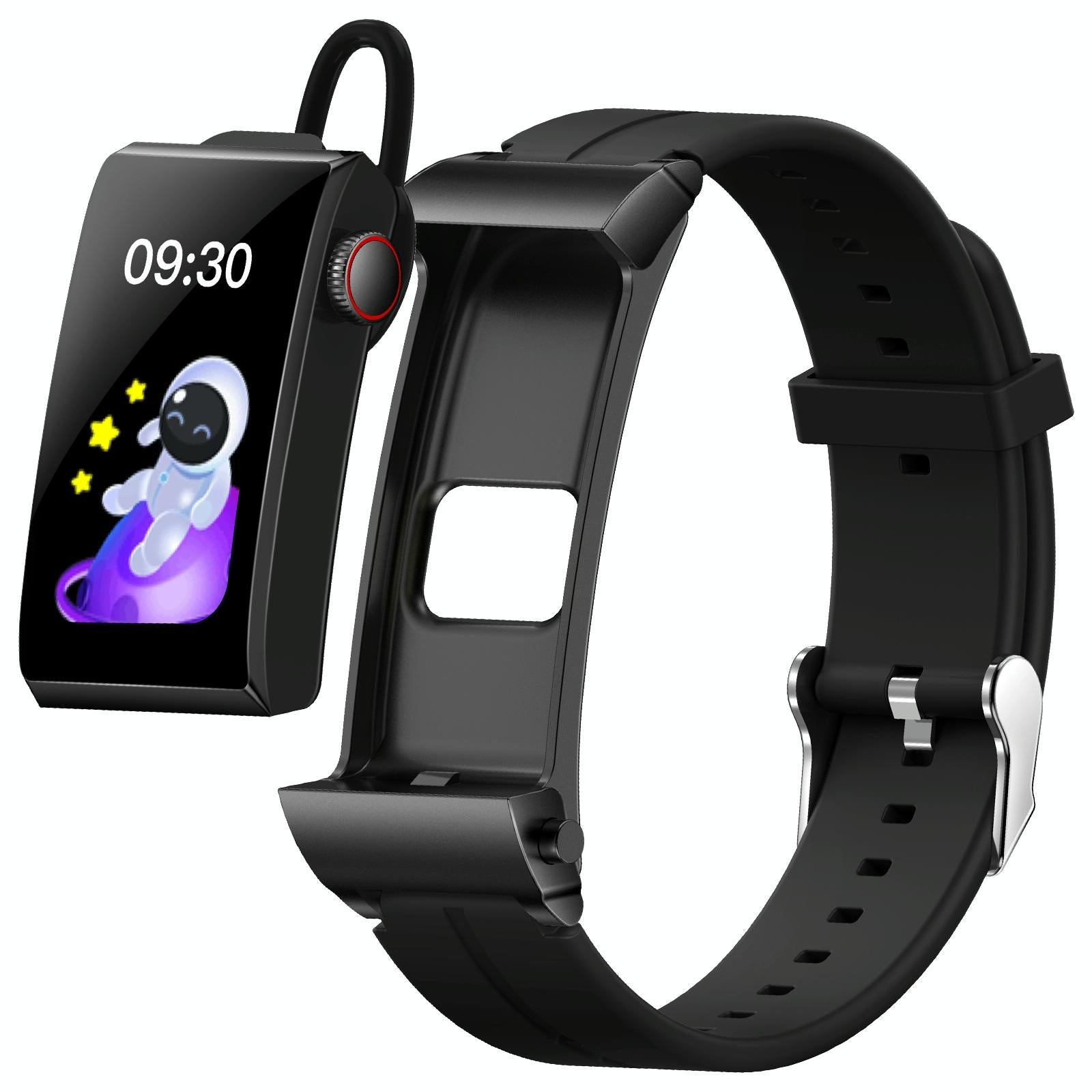 V562-A107933400ADE-202504252028-00 1.5 Inch Silicone Band Earphone Detachable Ip68 Waterproof Smart Watch Support Bluetooth Call - Black - Image 1
