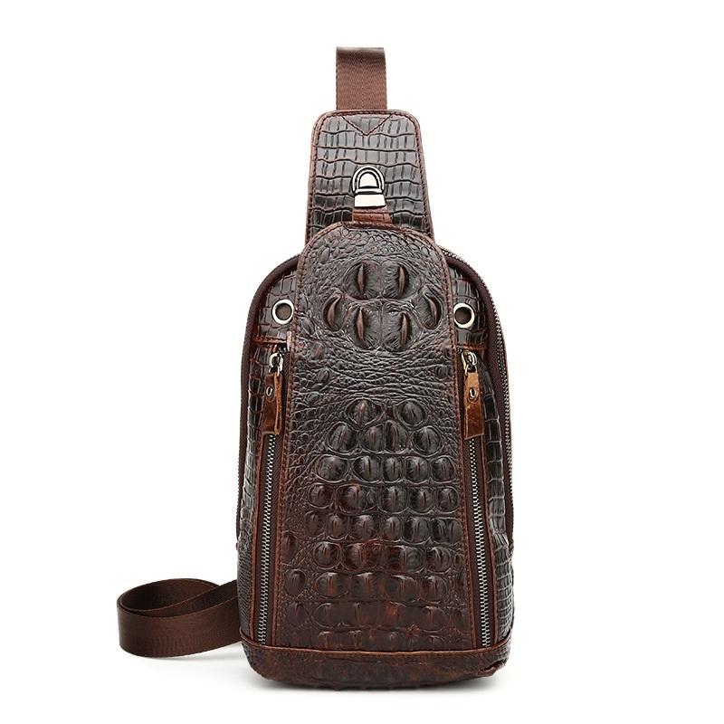 V562-A1096214850DBT-202503032026-00 Men Cowhide Crocodile Texture Crossbody Chest Bag One Shoulder Design - Crocodile Pattern - Image 1