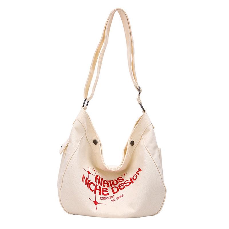 V562-A1096484060DBT-202505201313-00 Printed Letter Canvas Tote For Women Spacious & Casual - White - Image 1