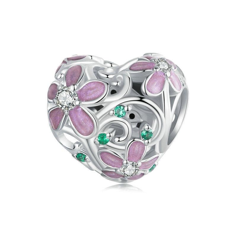 V562-A1096644060DBT-202504111622-00 925 Sterling Silver Platinum Plated Zircon Heart Flower Vine Diy Beads - Image 1