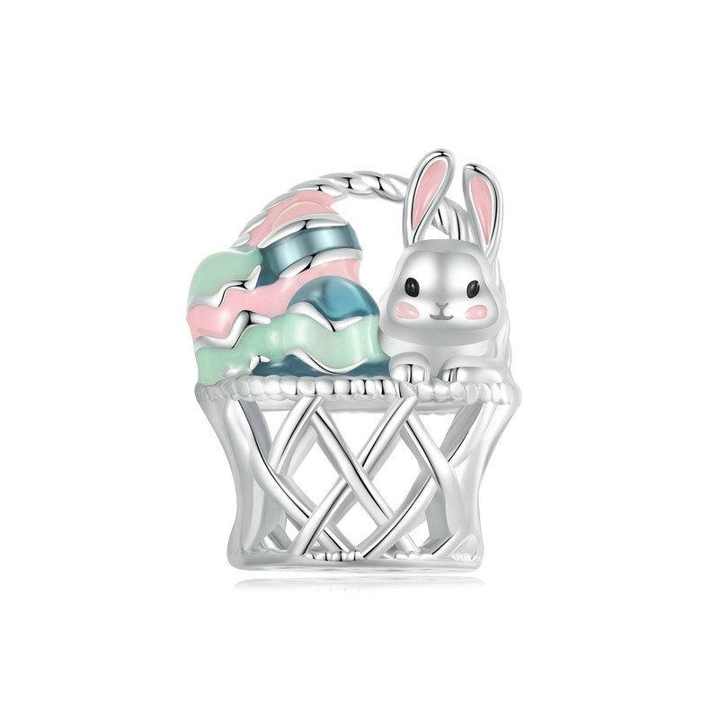 V562-A1097384060DBT-202504111545-00 925 Sterling Silver Easter Basket Egg Rabbit Beads - Image 1