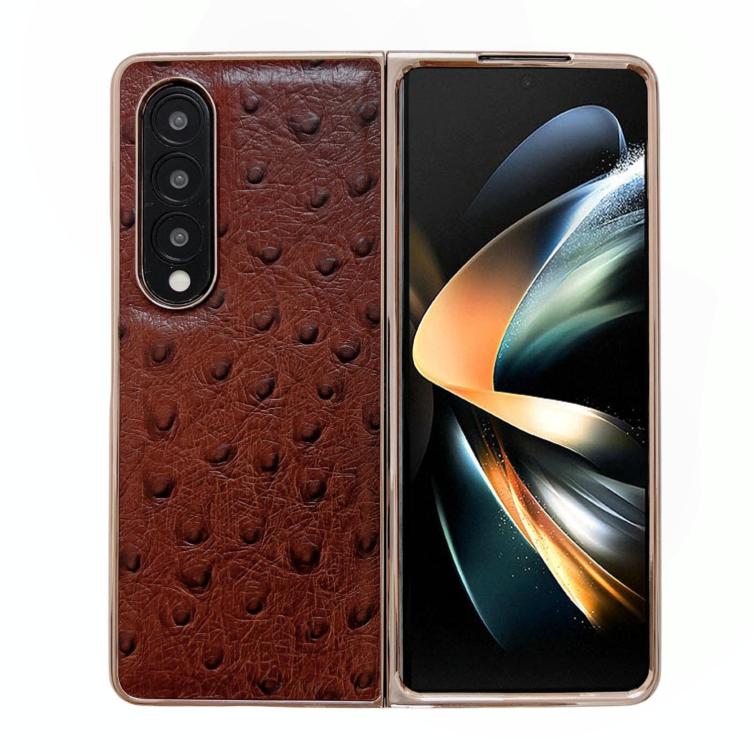 V562-A109976300ADE-202505221945-00 For Samsung Galaxy Z Fold4 5G Ostrich Leather Phone Case - Coffee - Image 1