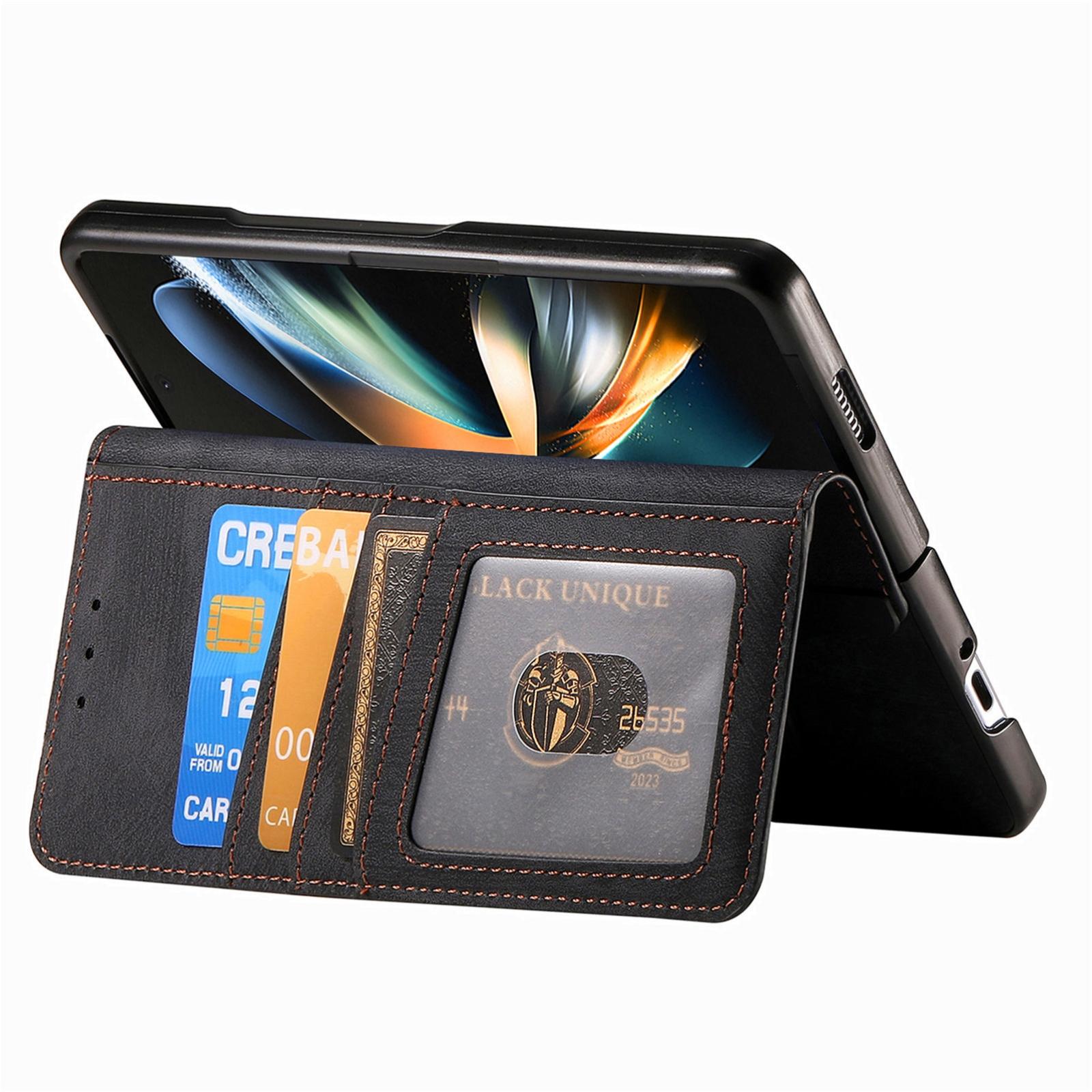 V562-A201844200AYS-202503211446-00 For Samsung Galaxy Z Fold4 5G Vintage Magnetic Wallet Case - Zipper Closure - Black - Image 1