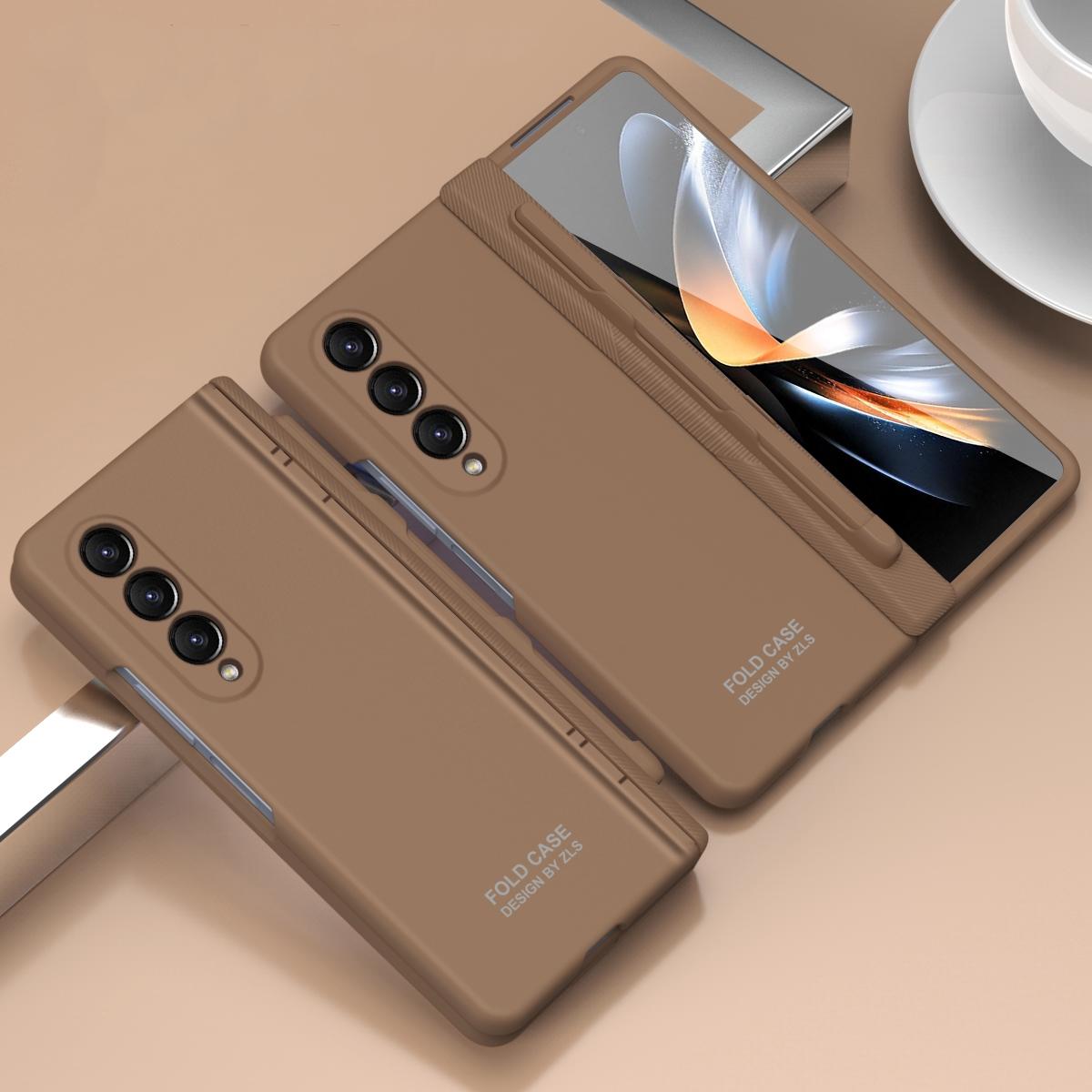 V562-A202338500ADE-202503211446-00 For Samsung Galaxy Z Fold4 5G Foldable Phone Case With Pen And Stylus - Coffee - Image 1