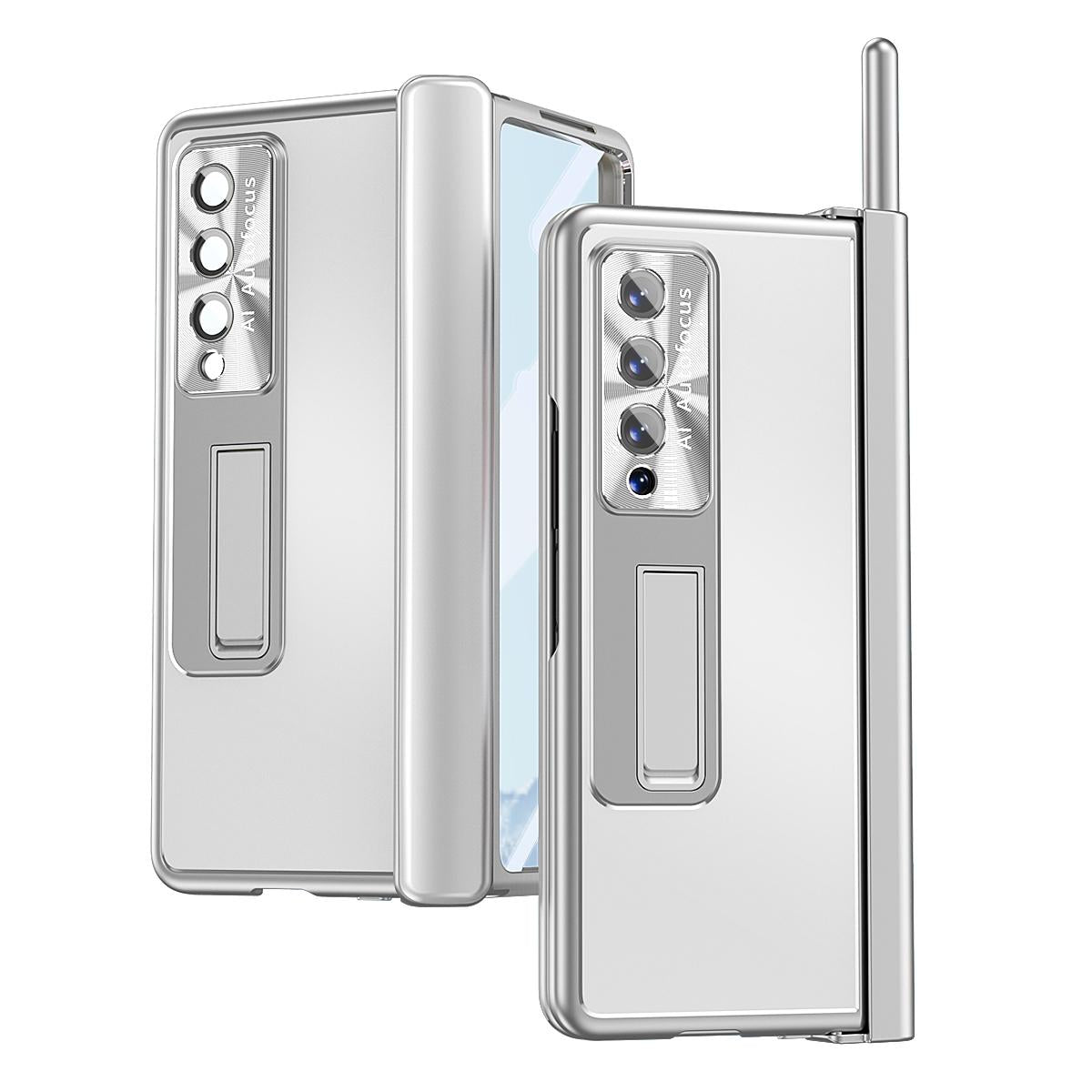 V562-A202863300ADE-202503211340-00 For Samsung Galaxy Z Fold4 5G Shockproof Aluminum Double Hinge Case - Silver - Image 1