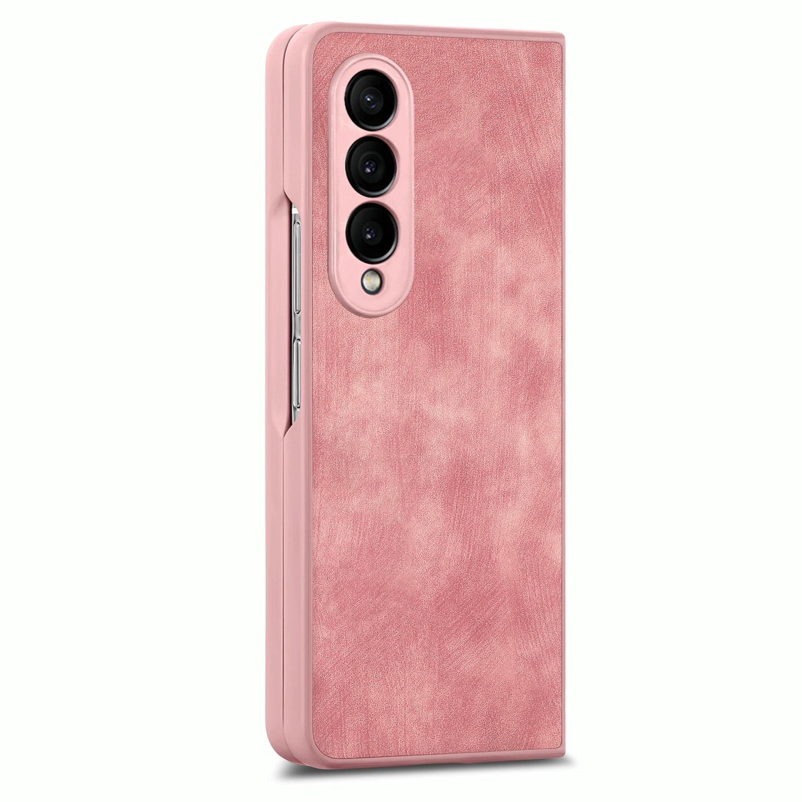 V562-A208113200AYS-202503211426-00 For Samsung Galaxy Z Fold4 5G Vintage Leather Fold Case - Pink - Image 1
