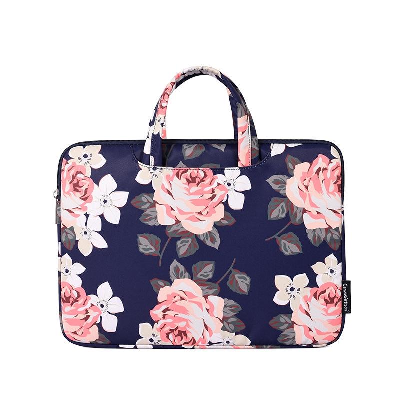 V562-A3071243060DBT-202502281946-00 14 Inch Laptop Case Bag with White Rose Pattern and Handle - Blue - Image 1