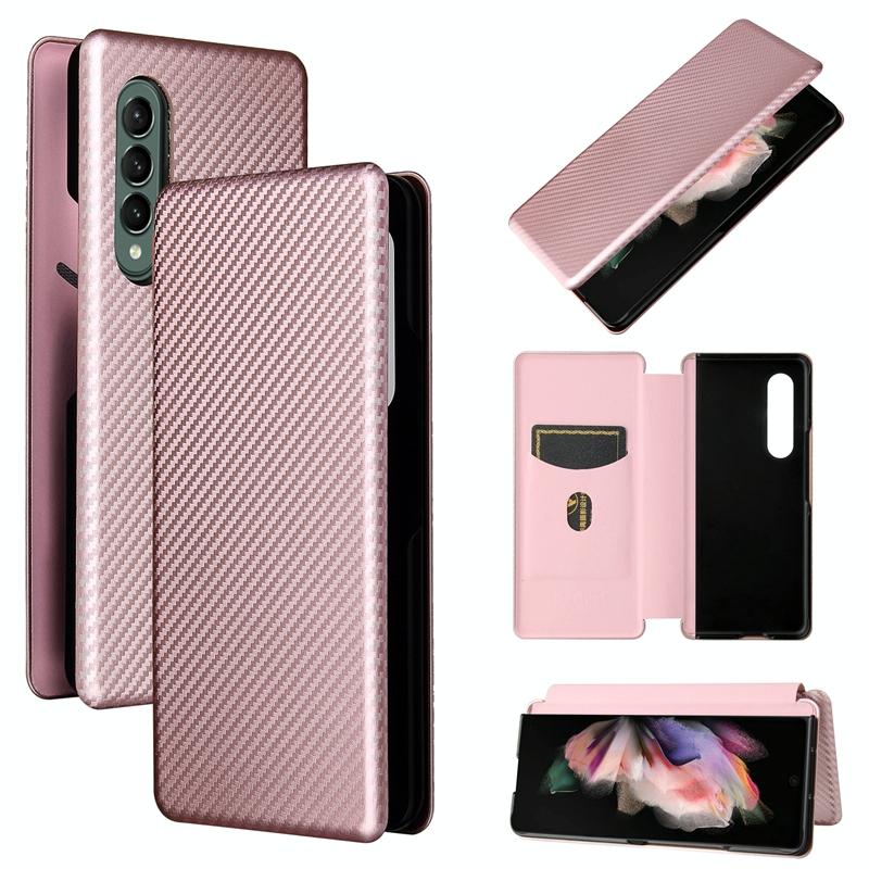 V562-A404995300ADE-202505291330-00 For Samsung Galaxy Z Fold4 5G Carbon Fiber Flip Leather Case - Pink - Image 1