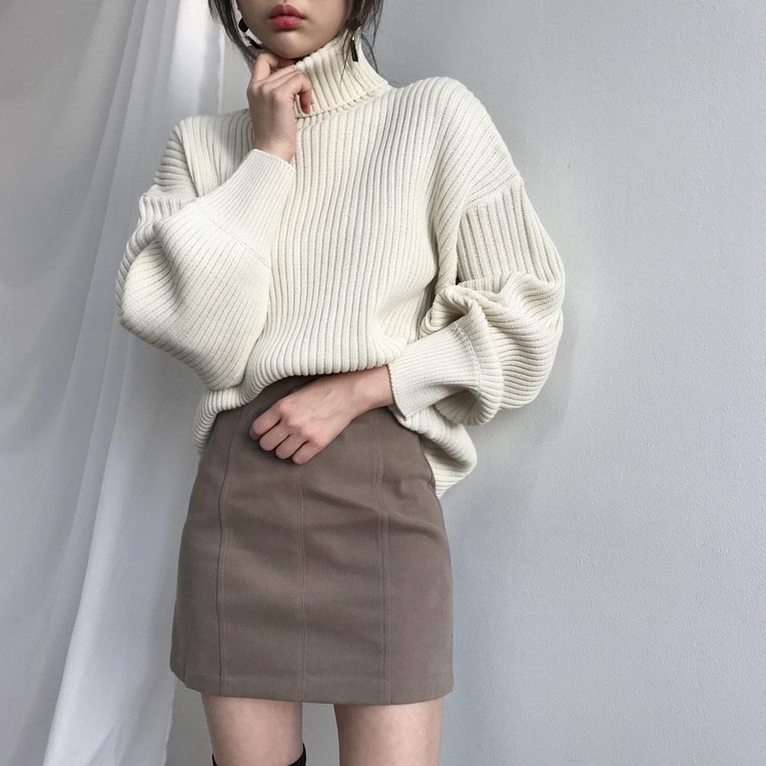 V562-AA38152475YZ-202505262011-00 Solid Colour Turtleneck Outer Wear Pullover Casual Sweater Beige - Free Size - Beige Free Size - Image 1