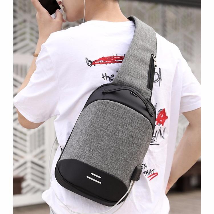 V562-AA88643131YZ-202505191640-00 Versatile Oxford Shoulder Bag With Earphone & Usb - Gray - Image 1