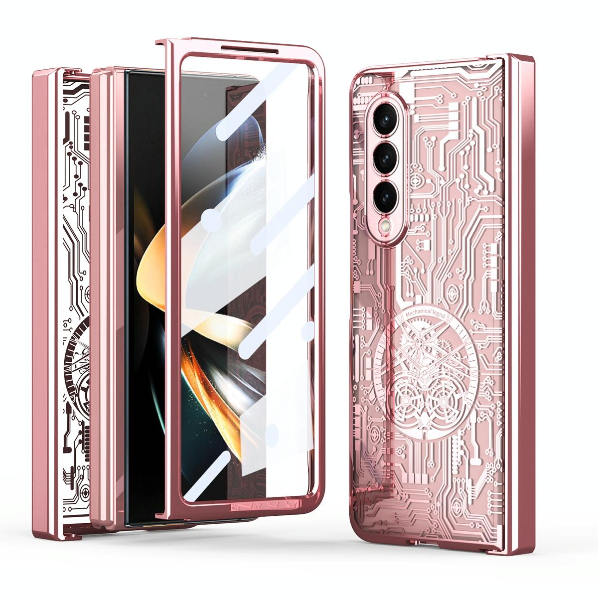 V562-B100563400ADE-202504292107-00 For Samsung Galaxy Z Fold4 5G Foldable Electroplated Phone Case - Mechanical Legend 4. - Rose Gold - Image 1