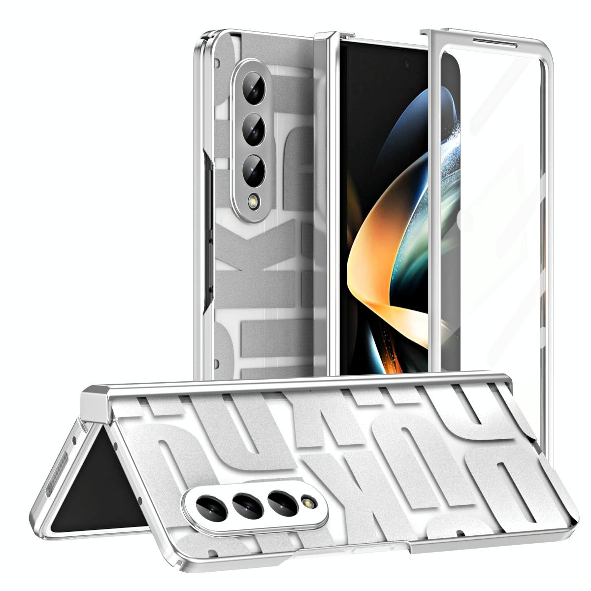 V562-B100607400ADE-202502241325-00 For Samsung Galaxy Z Fold4 5G Foldable Electroplated Phone Case With Hinge - Silver - Image 1
