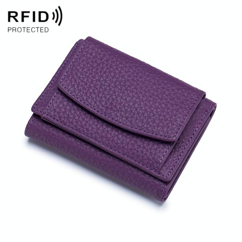 V562-B1019961060DBT-202506201711-00 Compact Rfid Leather Coin Purse Wallet - Secure & Stylish - Purple - Image 1