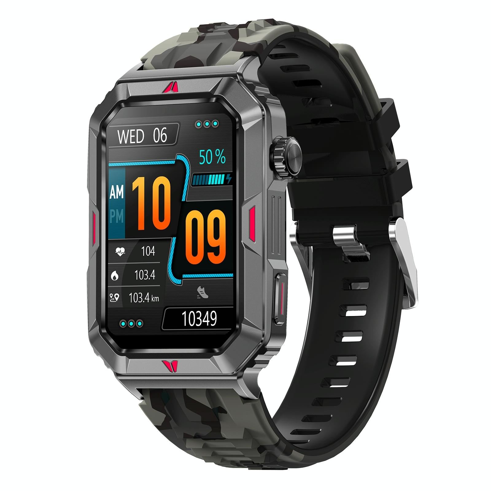 V562-B102488500ADE-202504252137-00 Smart Bracelet With Sleep Detection And Silicone Strap - Bt5.2 - Camo Black - Image 1